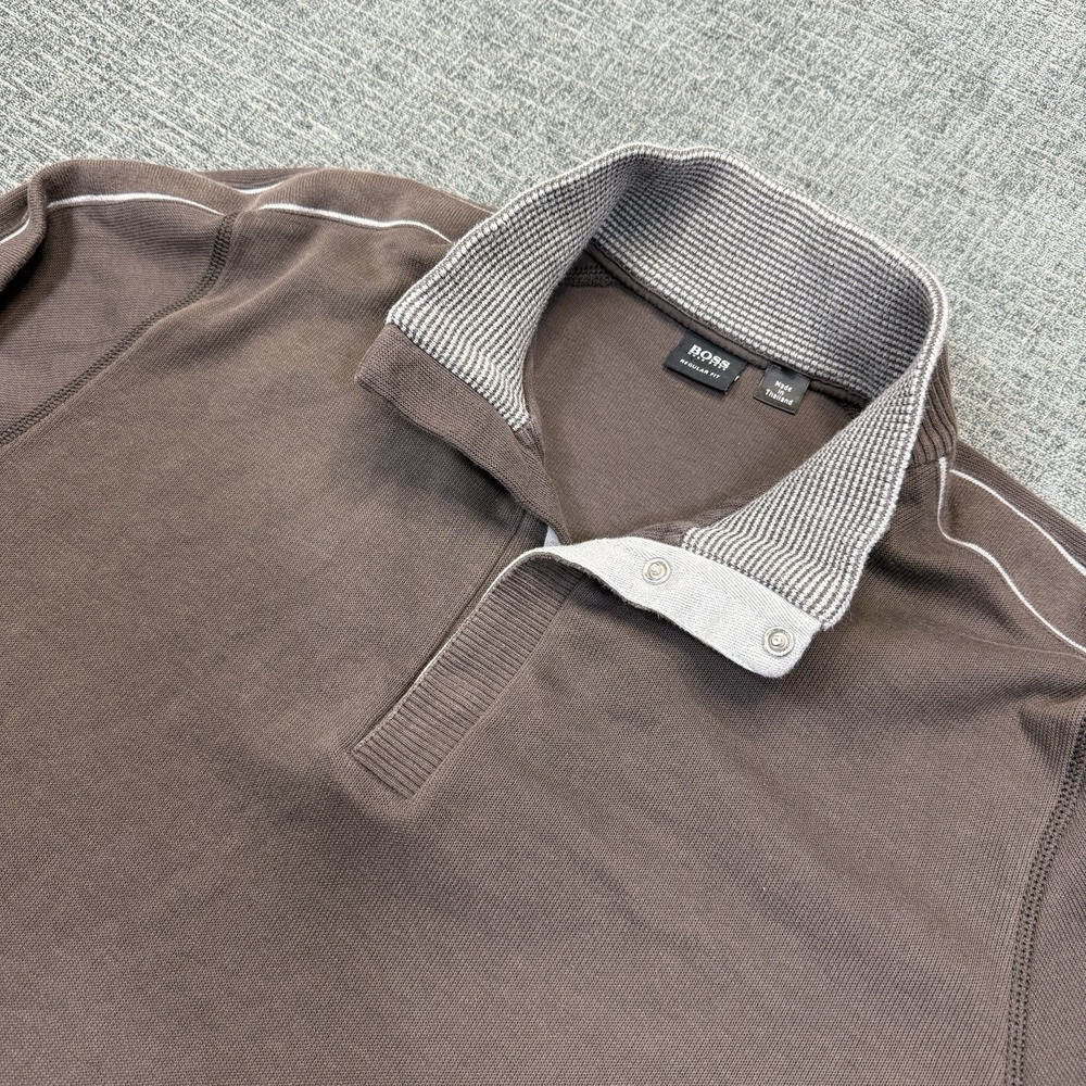 BOSS Hugo Boss Pullover Men's XL Brown Snap Mock Neck Sweater Casual